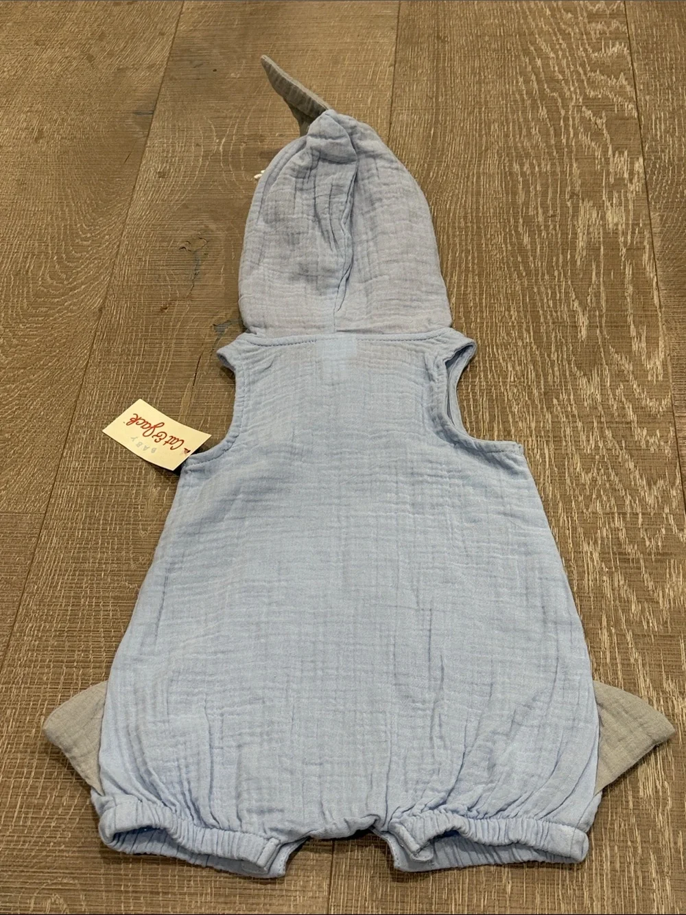 Cat & Jack Light Blue Shark 🦈 Hooded Baby Romper | 6-9 months